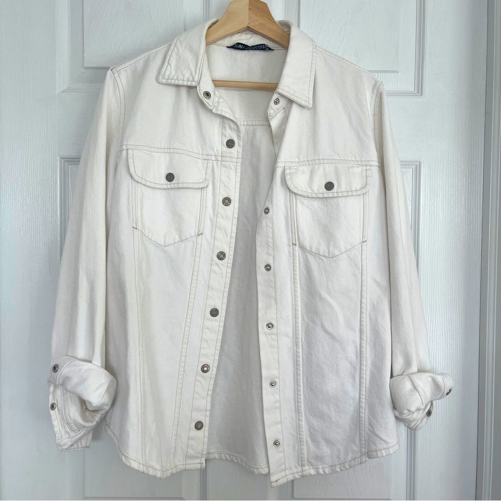 Zara White Denim Shirt/Jacket Sz M Gently Loved